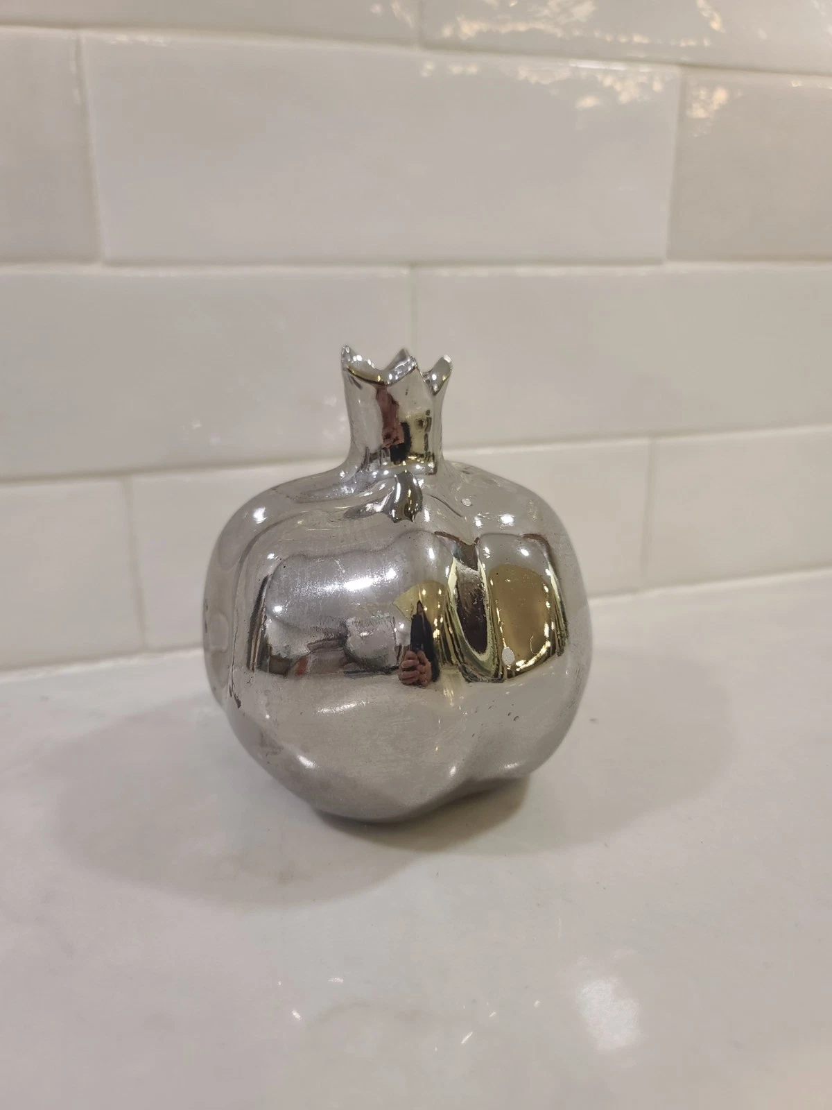 Pomegrante Vase - Three Hands Corp Metallic Silver Finish Ceramic Vase Decor - Image 2