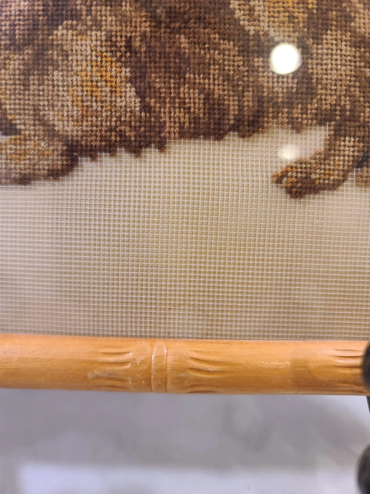 Vintage Pekingese Dog Needlepoint Framed in Bamboo Wood Embroidery Cross Stitch - Image 4