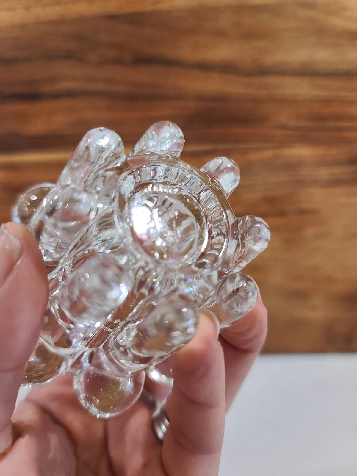 Vintage Reims France Clear Low Rise Glass Candle Holders Marked - Image 8