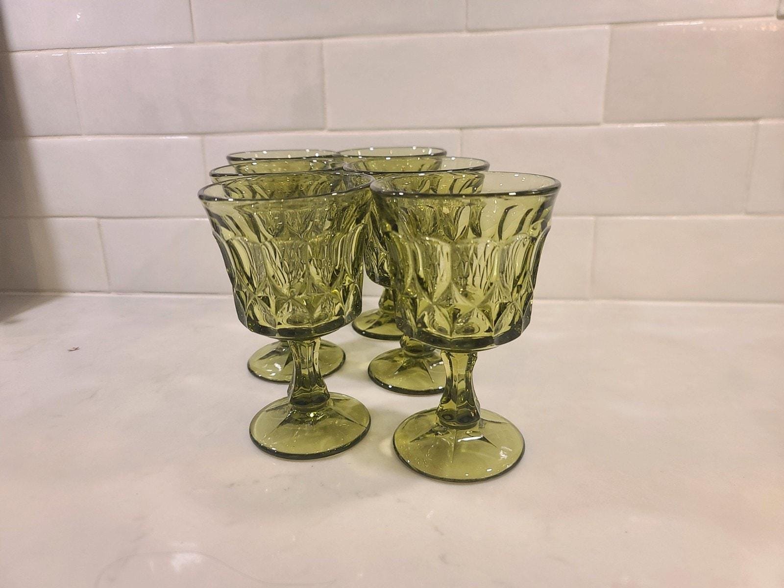 Vintage MCM Noritake Perspective Avocado Green Water/ Wine Goblets Set Of (6) - Image 6