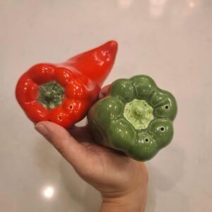 Vintage Mexican Ceramic Chili Pepper Salt and Pepper Shakers - Red and Green Bell Pair