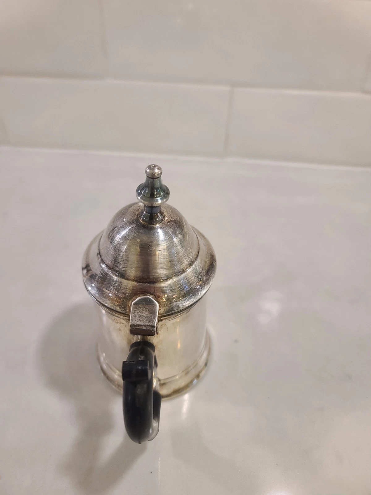 Silverplate Tiny Teapot Black Bakelite Handle Single Service Coffee Pot - Image 9