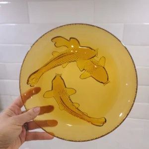 Vintage Amber Glass Koi Fish Dish / Plate – Pressed Glass, Made in Indonesia