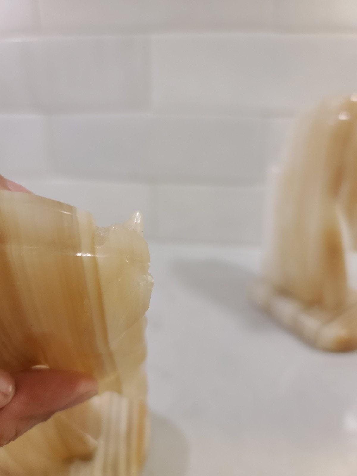 Vintage Onyx Horse Head Bookends - Hand Carved Mid Century Marble Stone Pair - Image 12