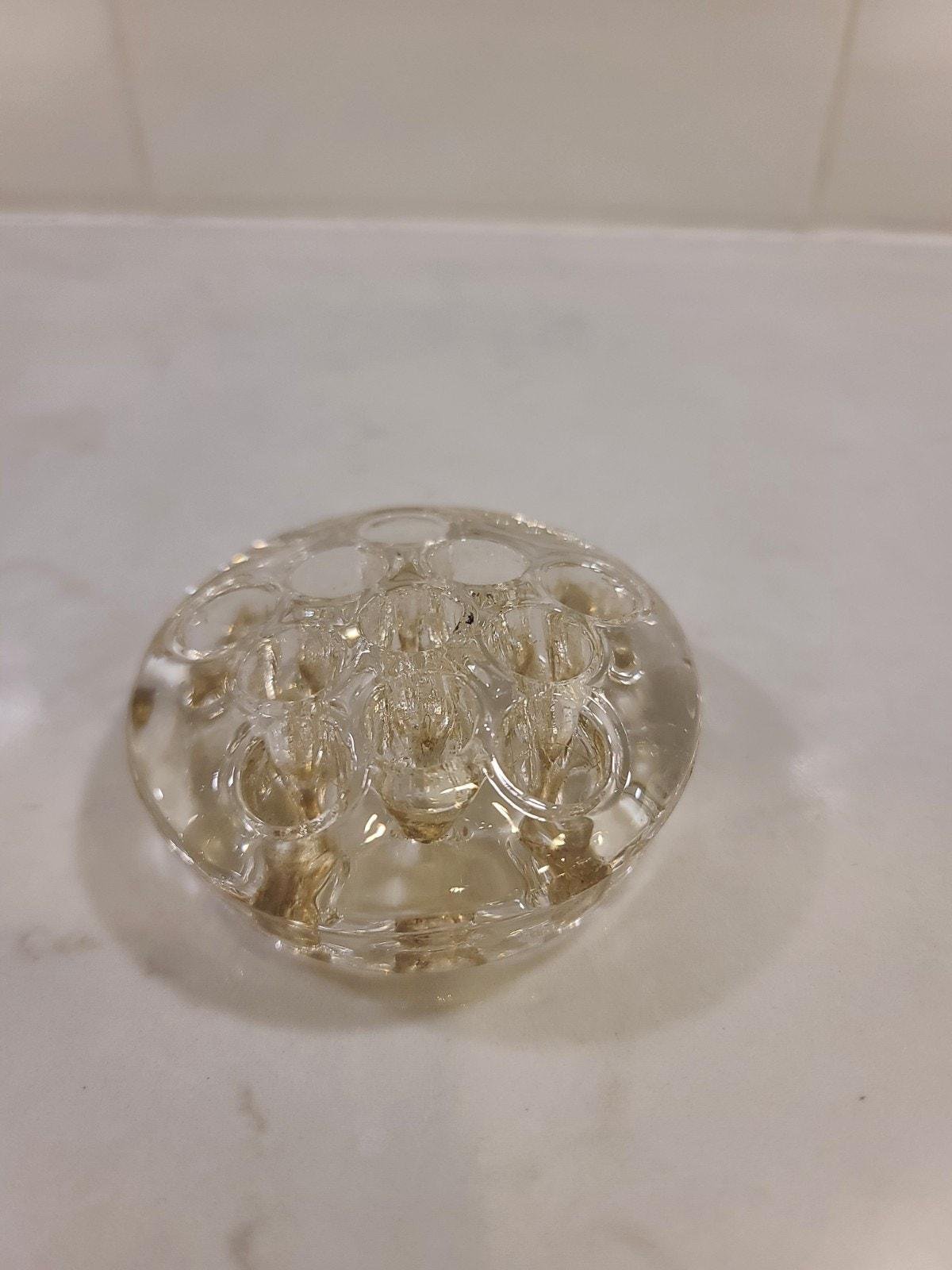 Vintage Glass Flower Frog - 11 Hole Clear Floral Arranger - Sustainable Floristry Tool