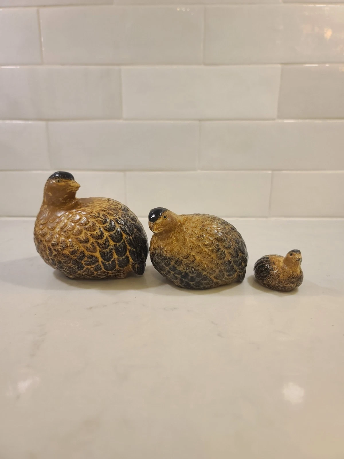 Vintage OMC JAPAN Otagiri Ceramic Quail Partridge Bird Family Figurines Brown 3