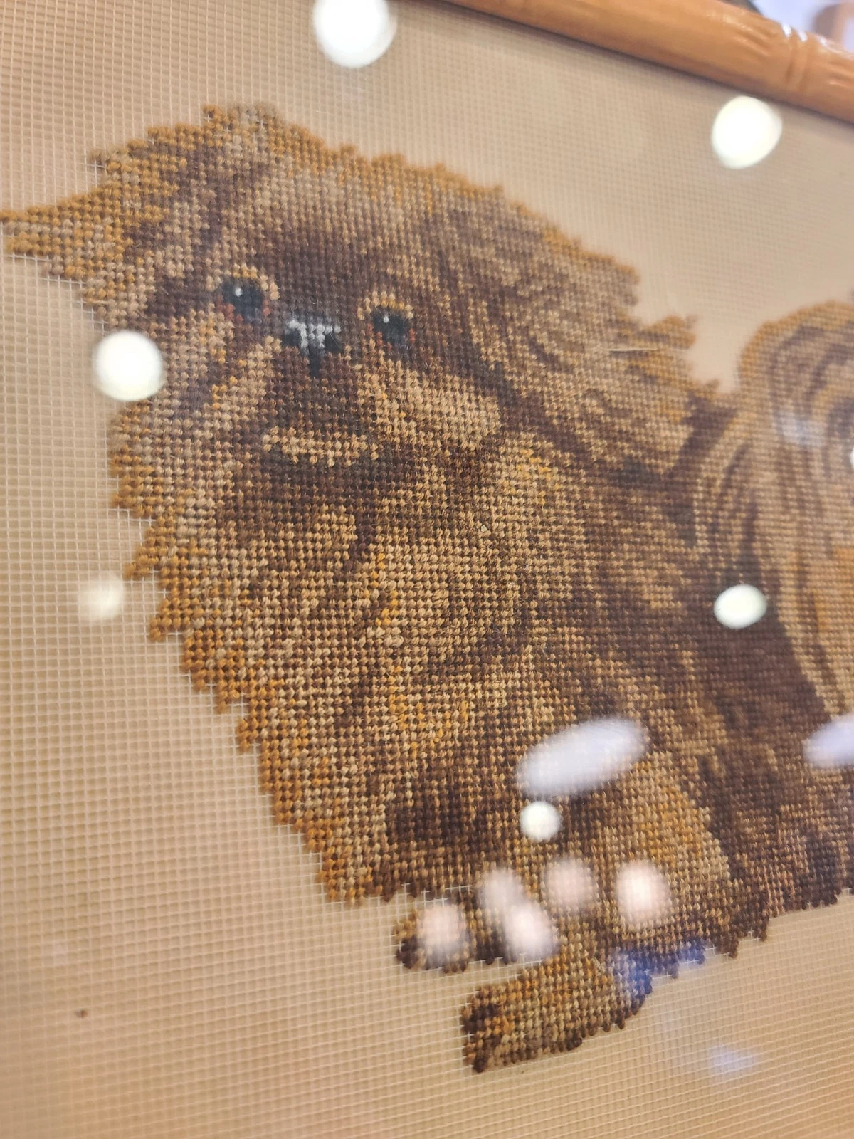 Vintage Pekingese Dog Needlepoint Framed in Bamboo Wood Embroidery Cross Stitch - Image 10