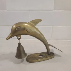 VINTAGE DOLPHIN on stand W/ BRASS BELL 5" X 5.5" Mcm Nautical