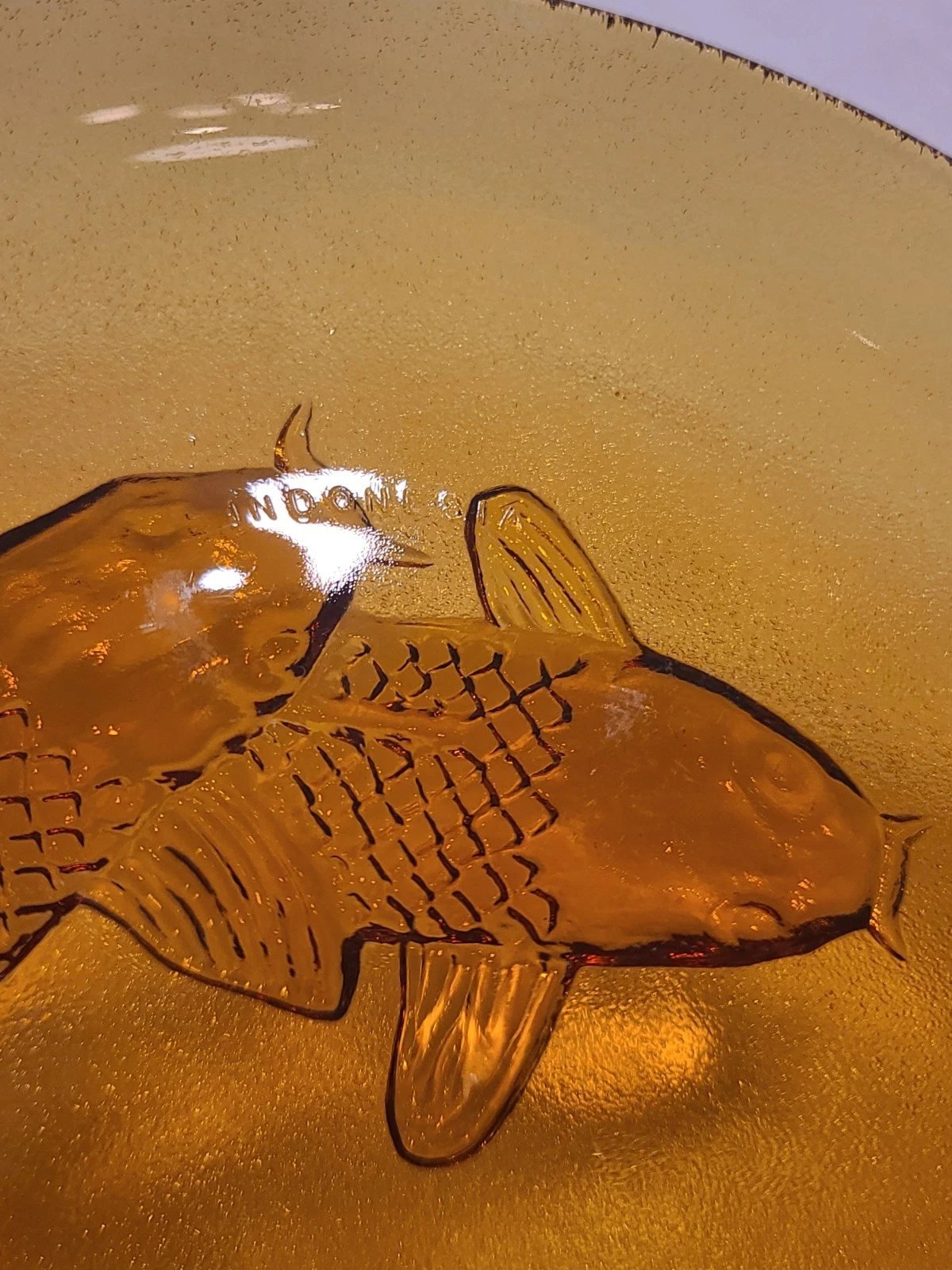 Vintage Amber Glass Koi Fish Dish / Plate – Pressed Glass, Made in Indonesia - Image 5