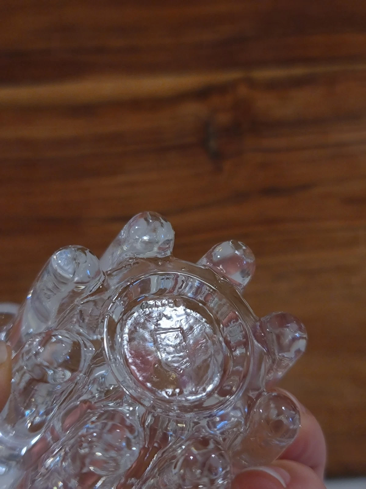 Vintage Reims France Clear Low Rise Glass Candle Holders Marked - Image 9