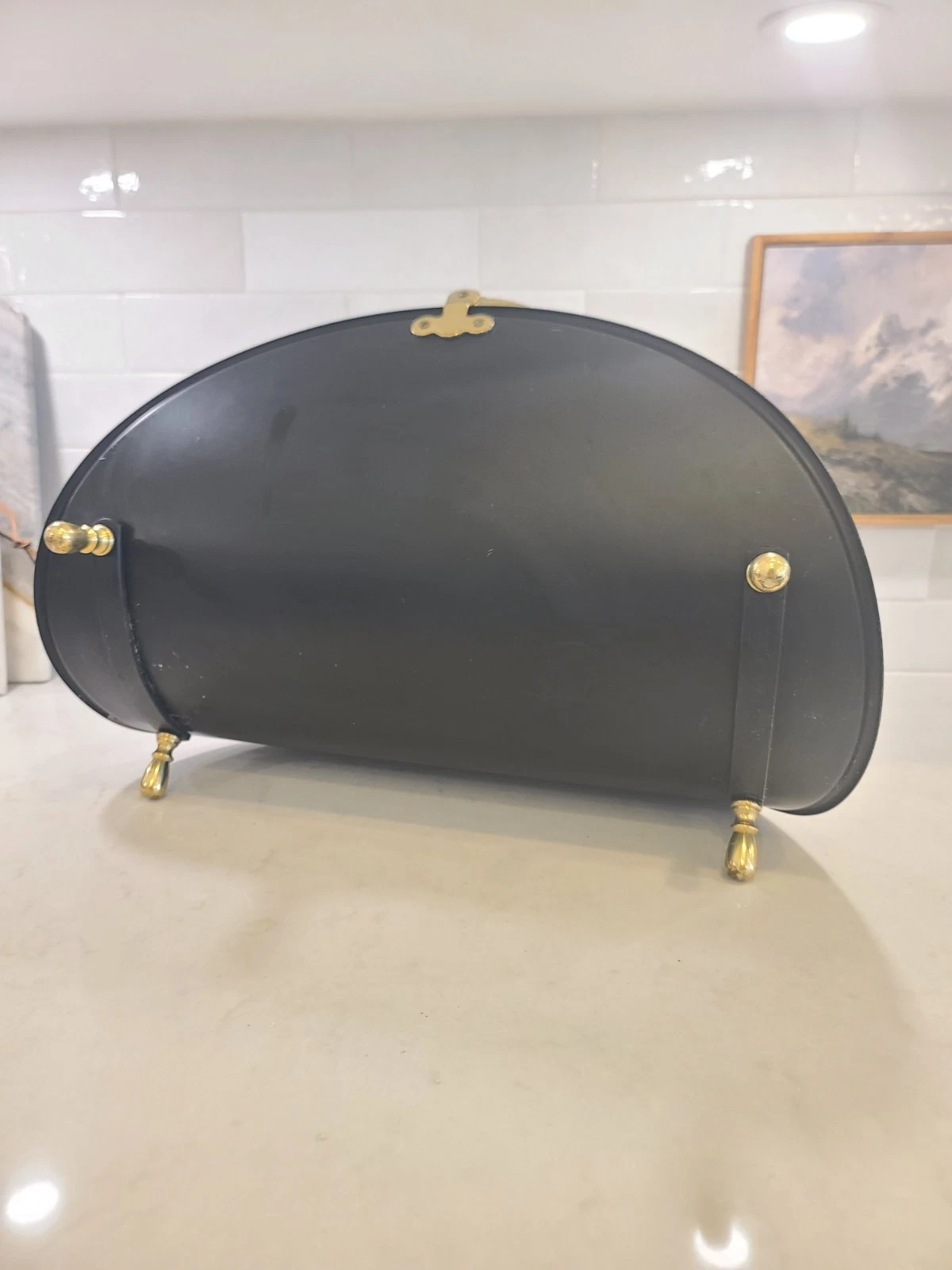 MCM Mid-Century Black and BRASS Log Firewood Holder Carrier Footed, 14” x 20” - Image 7