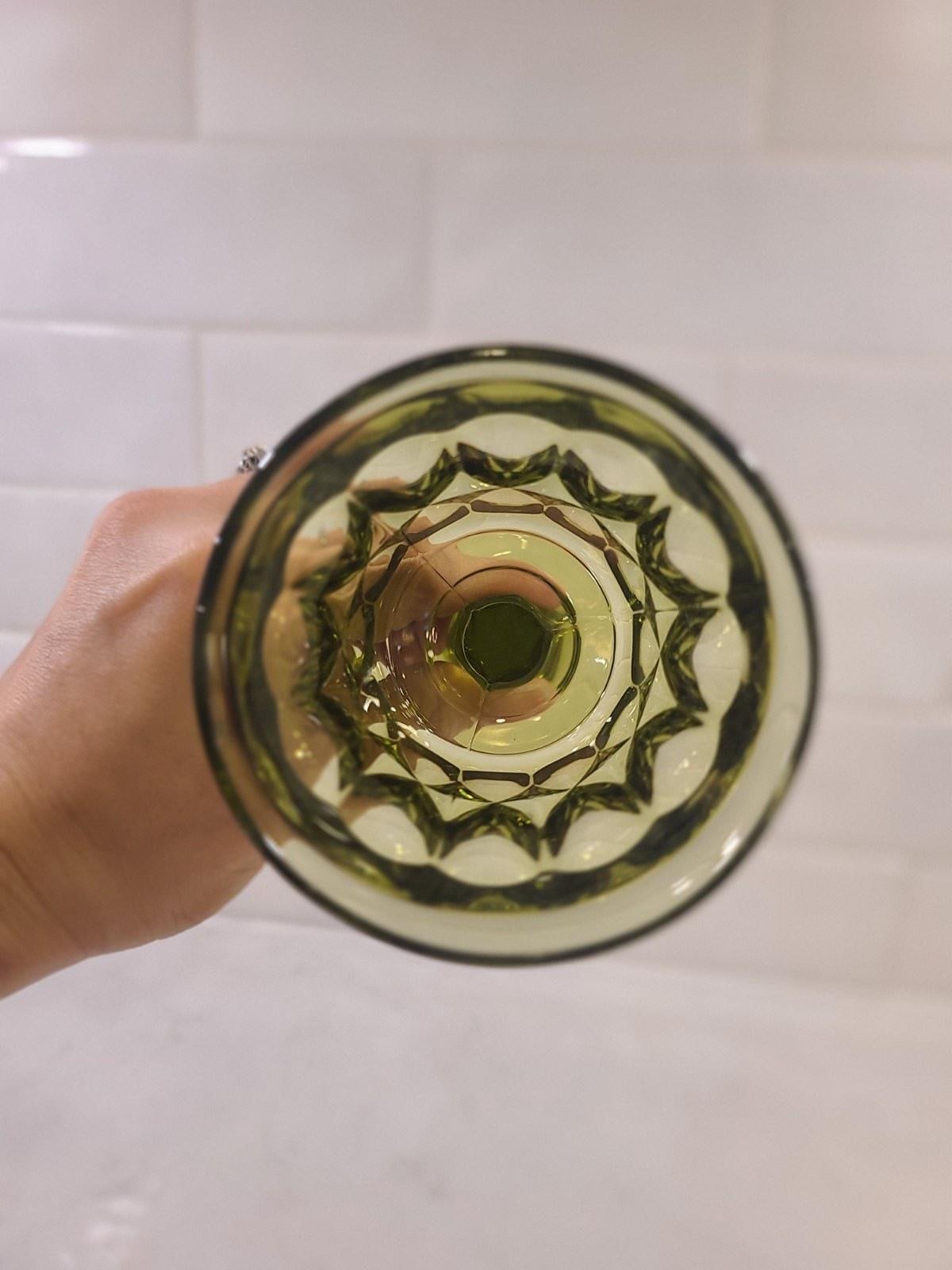 Vintage MCM Noritake Perspective Avocado Green Water/ Wine Goblets Set Of (6) - Image 11