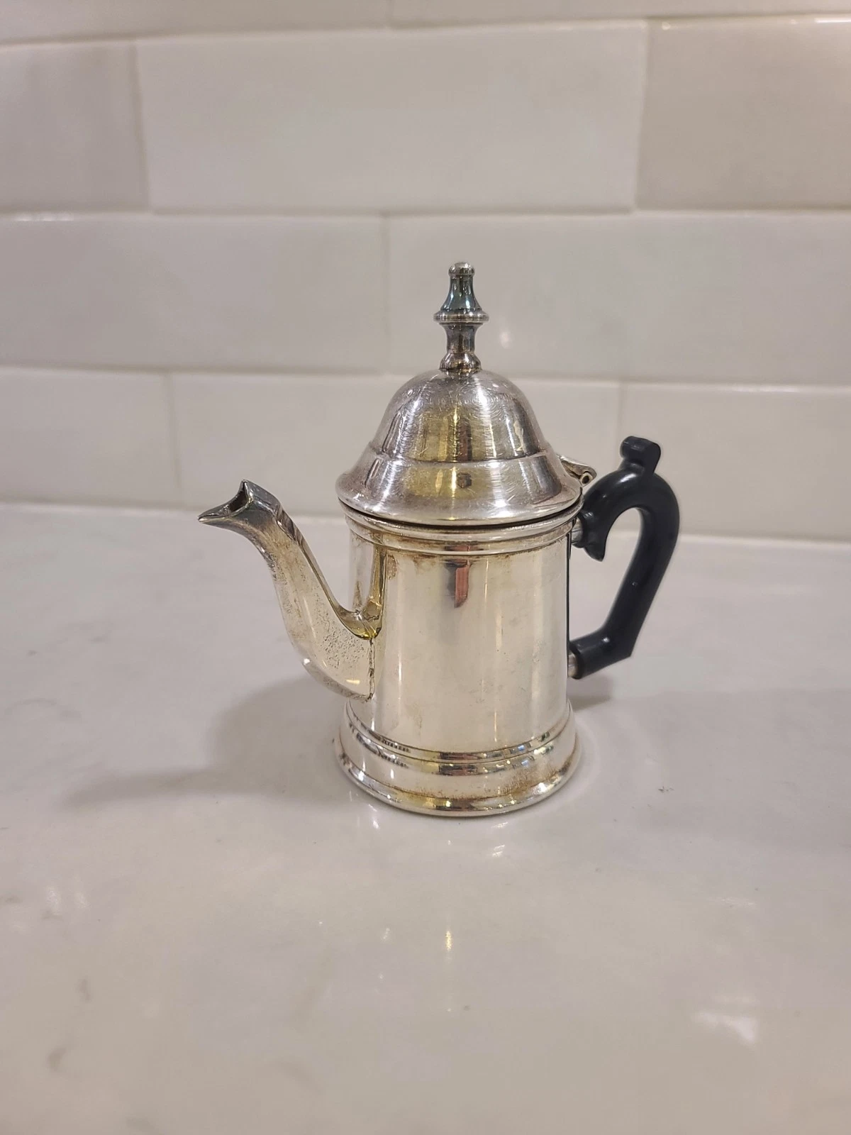 Silverplate Tiny Teapot Black Bakelite Handle Single Service Coffee Pot - Image 5