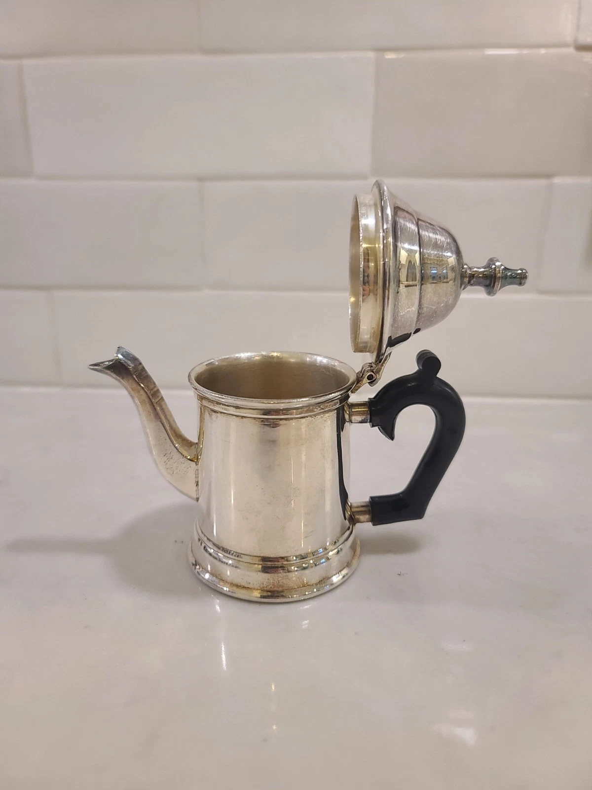 Silverplate Tiny Teapot Black Bakelite Handle Single Service Coffee Pot - Image 4