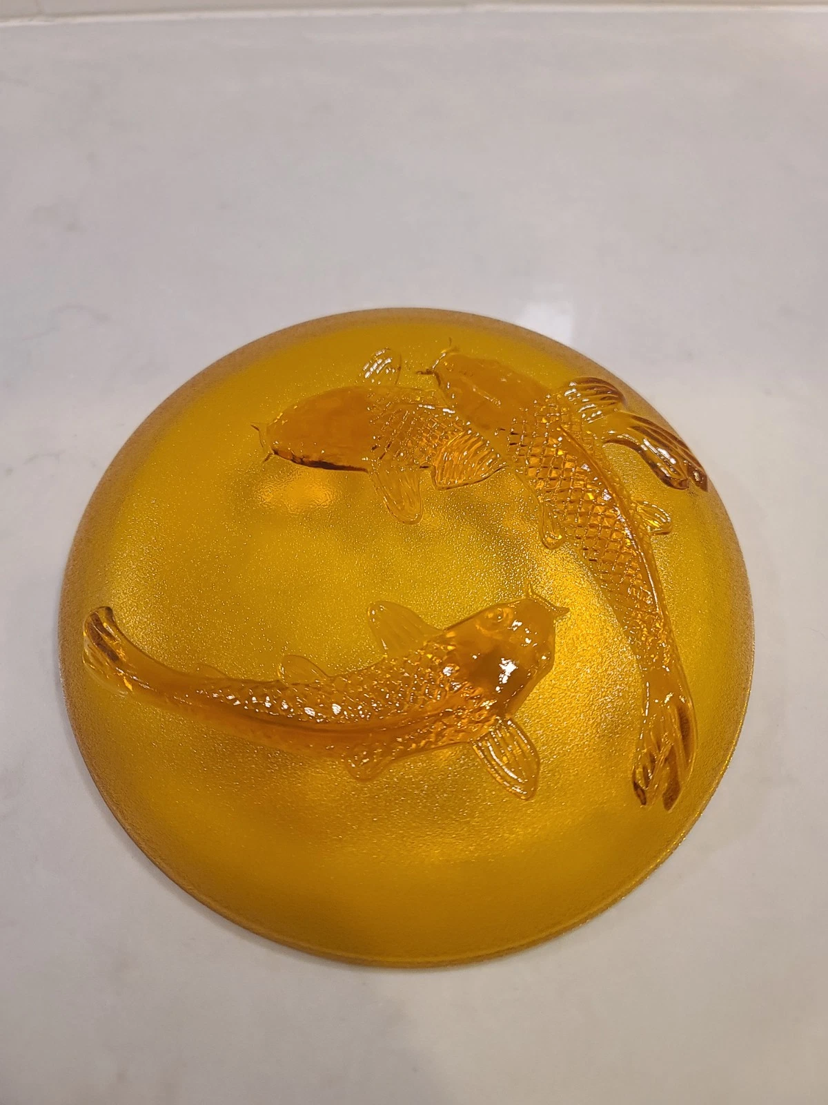Vintage Amber Glass Koi Fish Dish / Plate – Pressed Glass, Made in Indonesia - Image 9