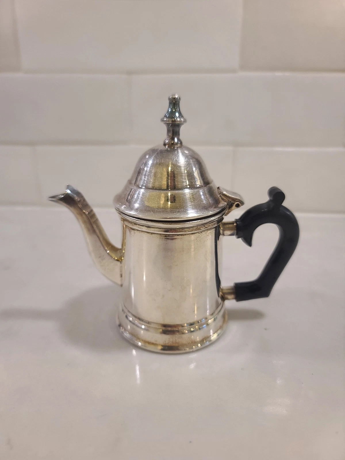 Silverplate Tiny Teapot Black Bakelite Handle Single Service Coffee Pot - Image 3
