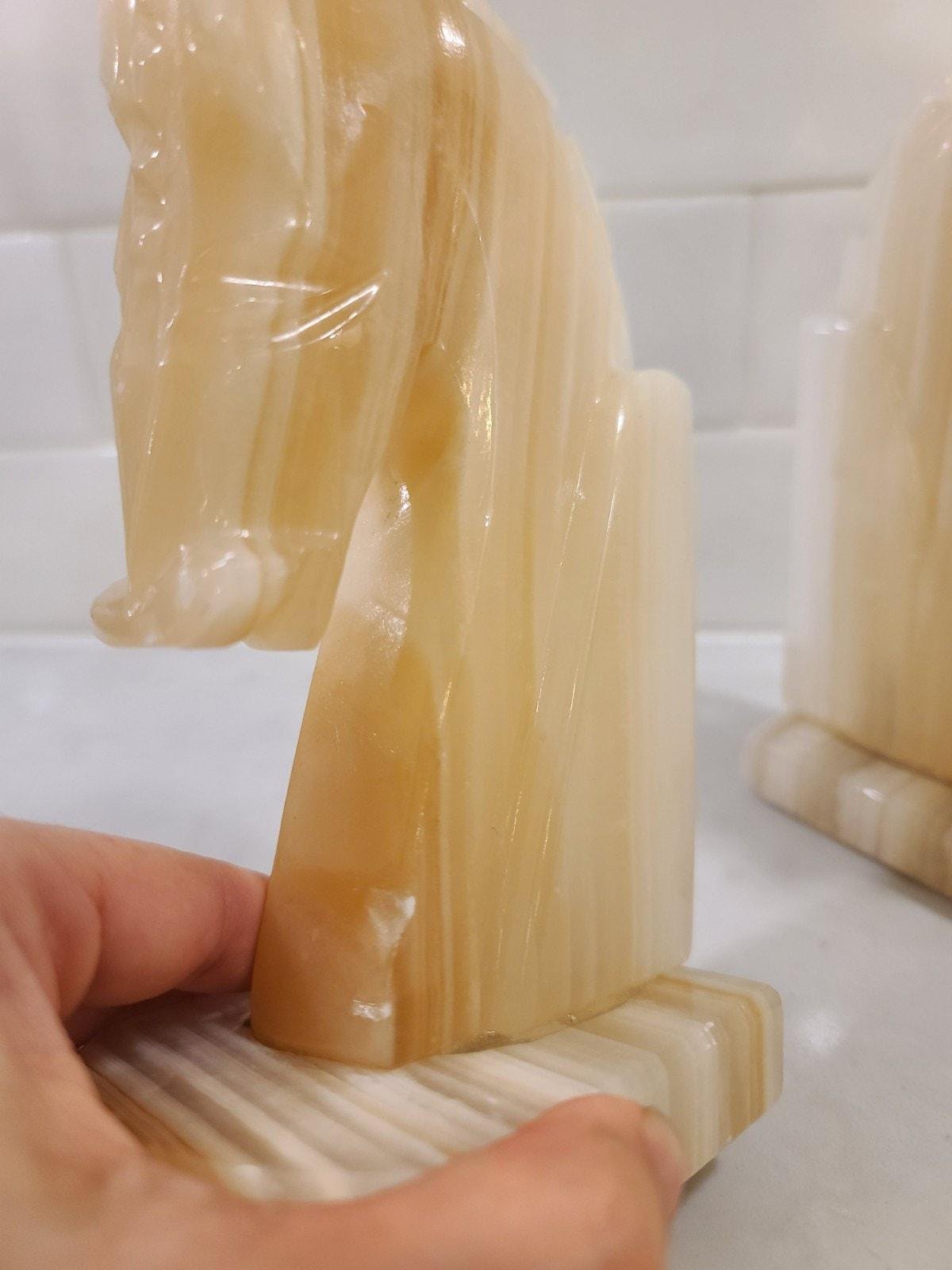 Vintage Onyx Horse Head Bookends - Hand Carved Mid Century Marble Stone Pair - Image 8