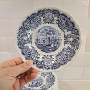 Vintage Port of Hull Saucers, Ports of England Blue White Set (12)