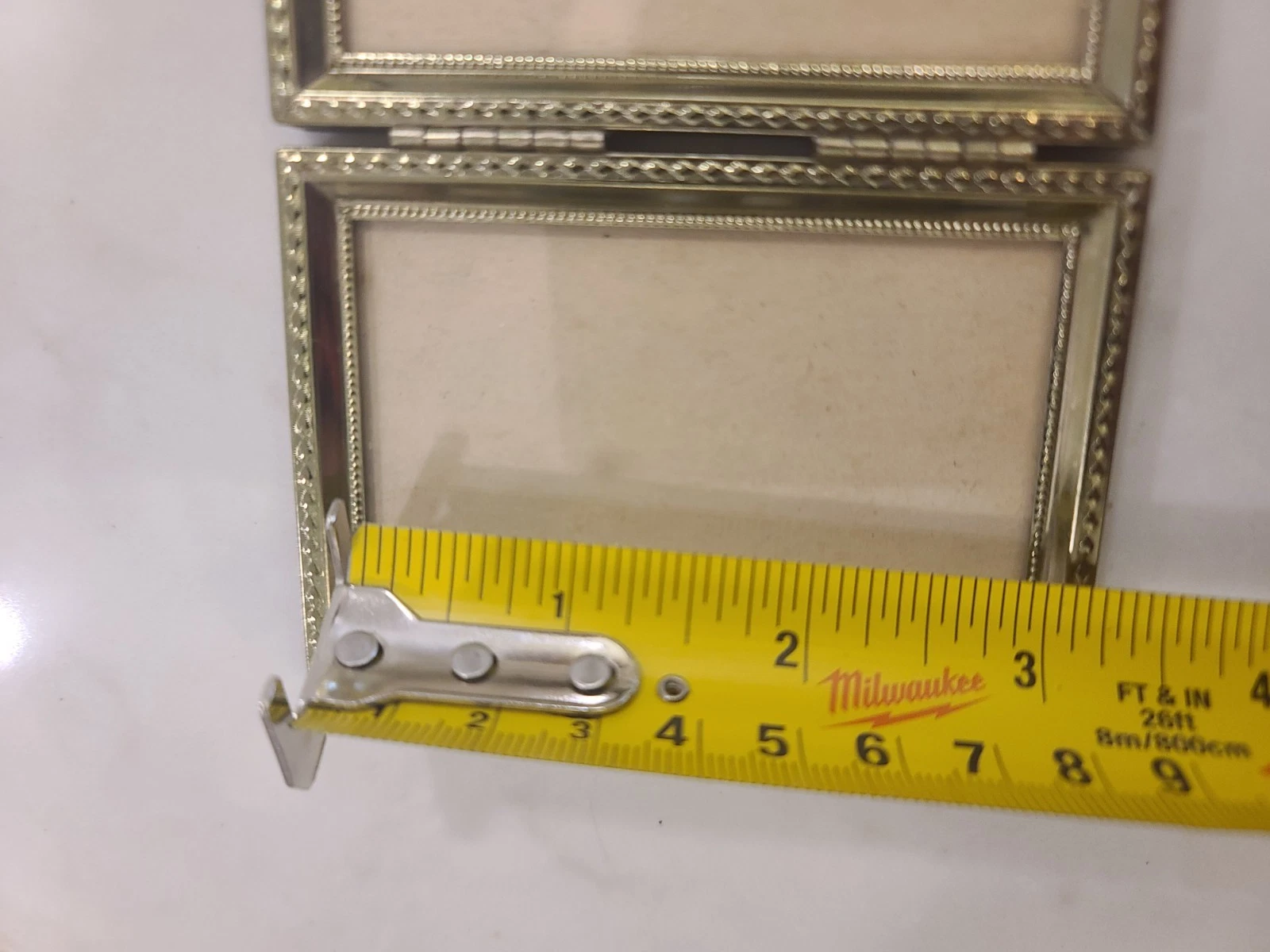 vintage gold tone metal 50s double free standing picture frame 3.5 X 2.5 - Image 12