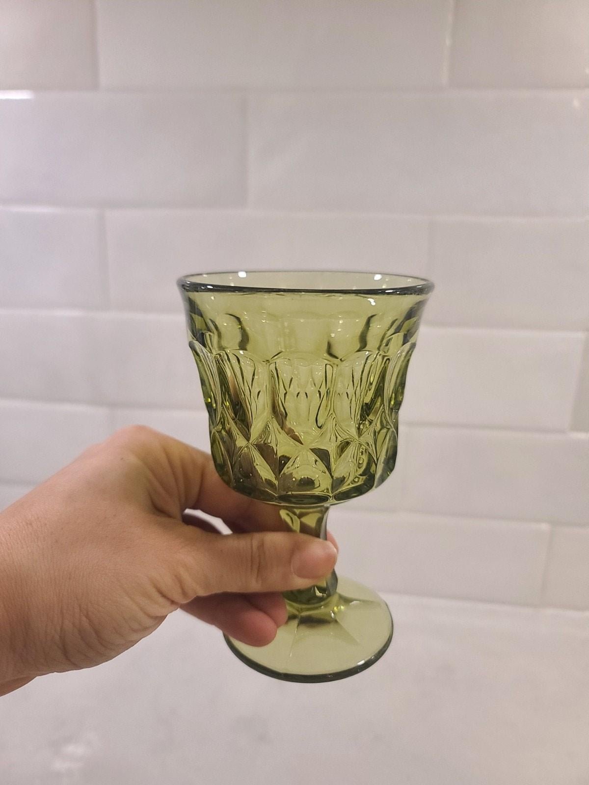 Vintage MCM Noritake Perspective Avocado Green Water/ Wine Goblets Set Of (6) - Image 9
