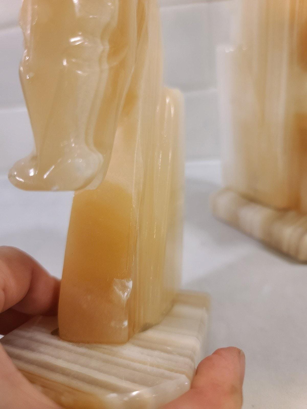 Vintage Onyx Horse Head Bookends - Hand Carved Mid Century Marble Stone Pair - Image 9