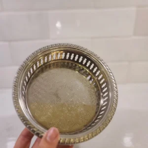 Vintage Silver Plate Round Gallery Bottle Coaster Pierced Filigree Monogram LS