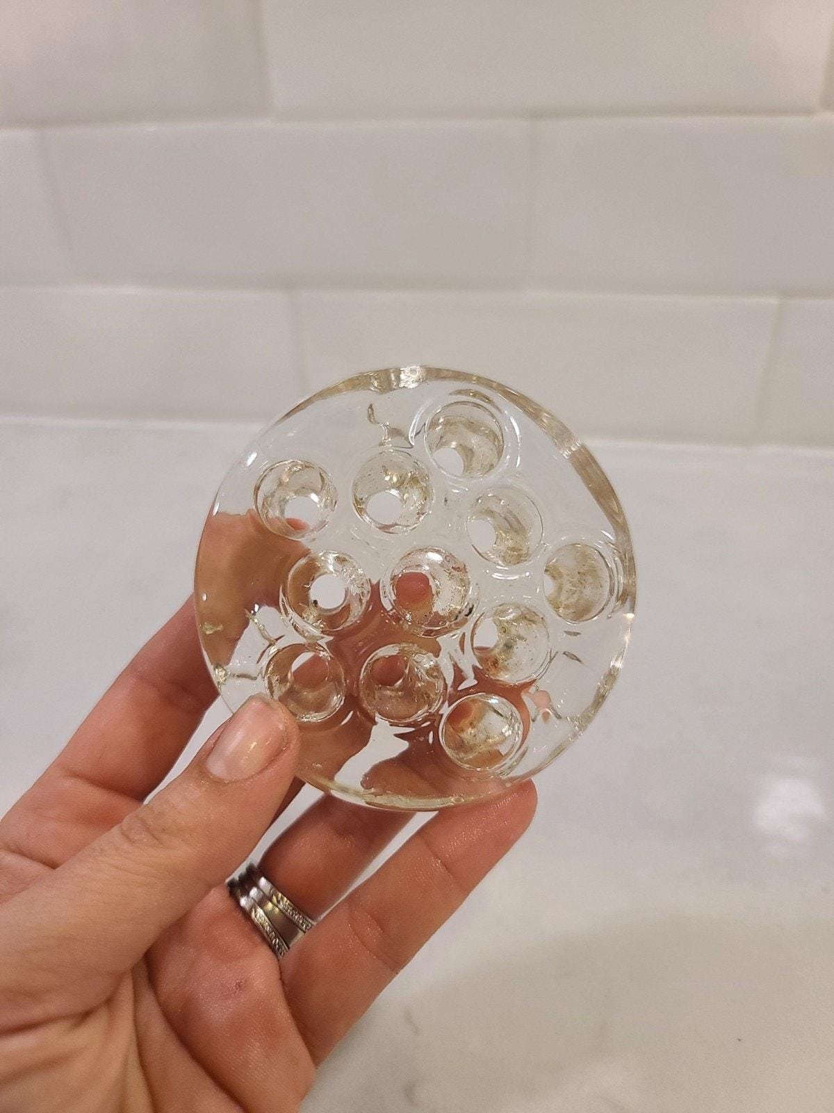 Vintage Glass Flower Frog - 11 Hole Clear Floral Arranger - Sustainable Floristry Tool - Image 4