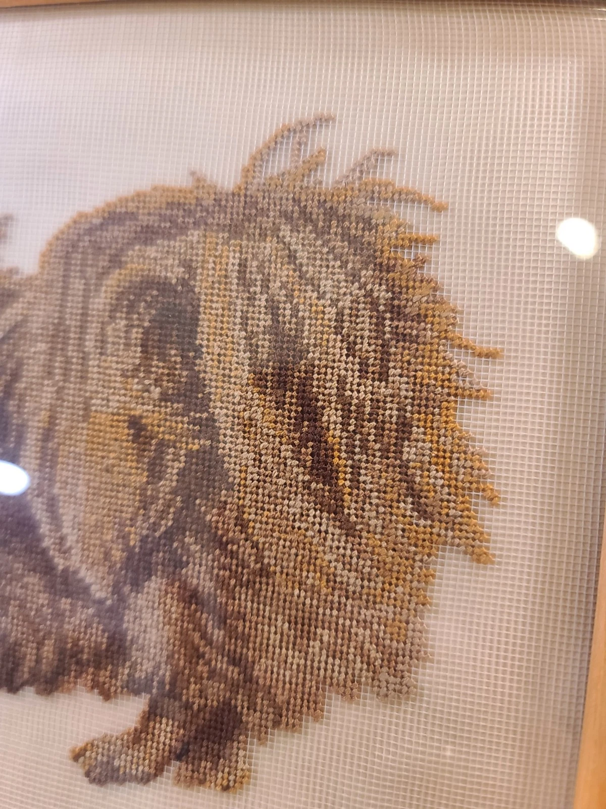 Vintage Pekingese Dog Needlepoint Framed in Bamboo Wood Embroidery Cross Stitch - Image 3