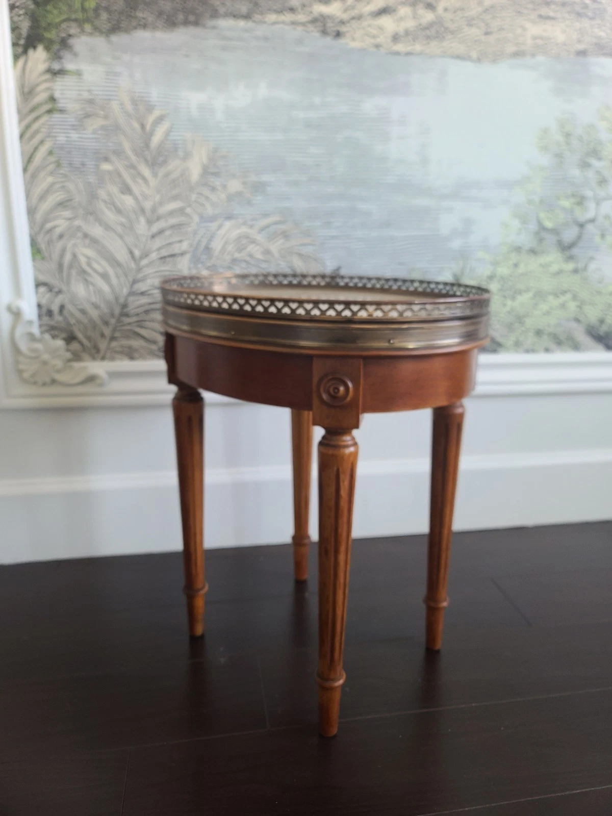 Vintage French Louis XVI Style Marble Top Side Tables Brass Gallery Hearts - Image 8