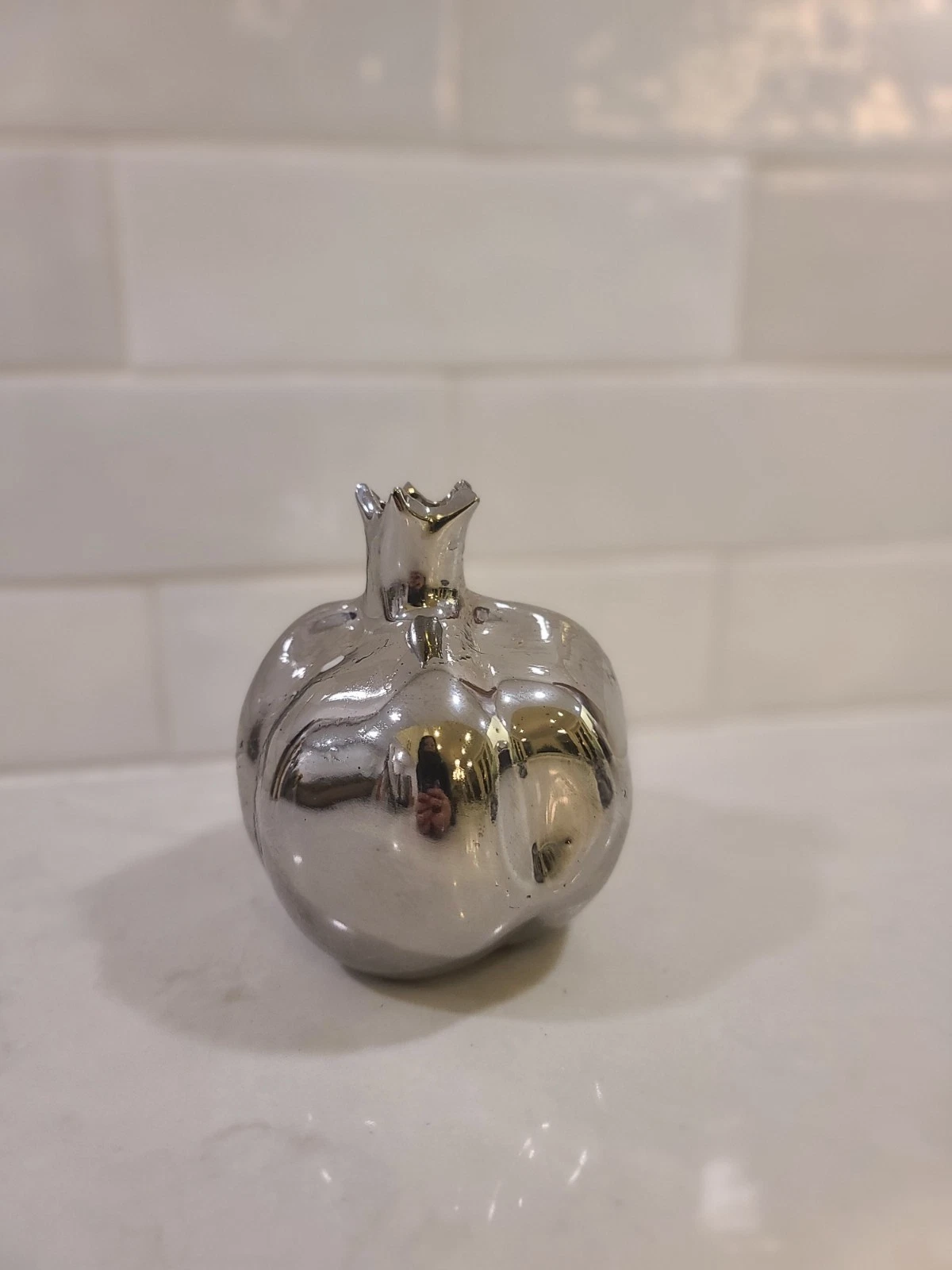 Pomegrante Vase - Three Hands Corp Metallic Silver Finish Ceramic Vase Decor - Image 3