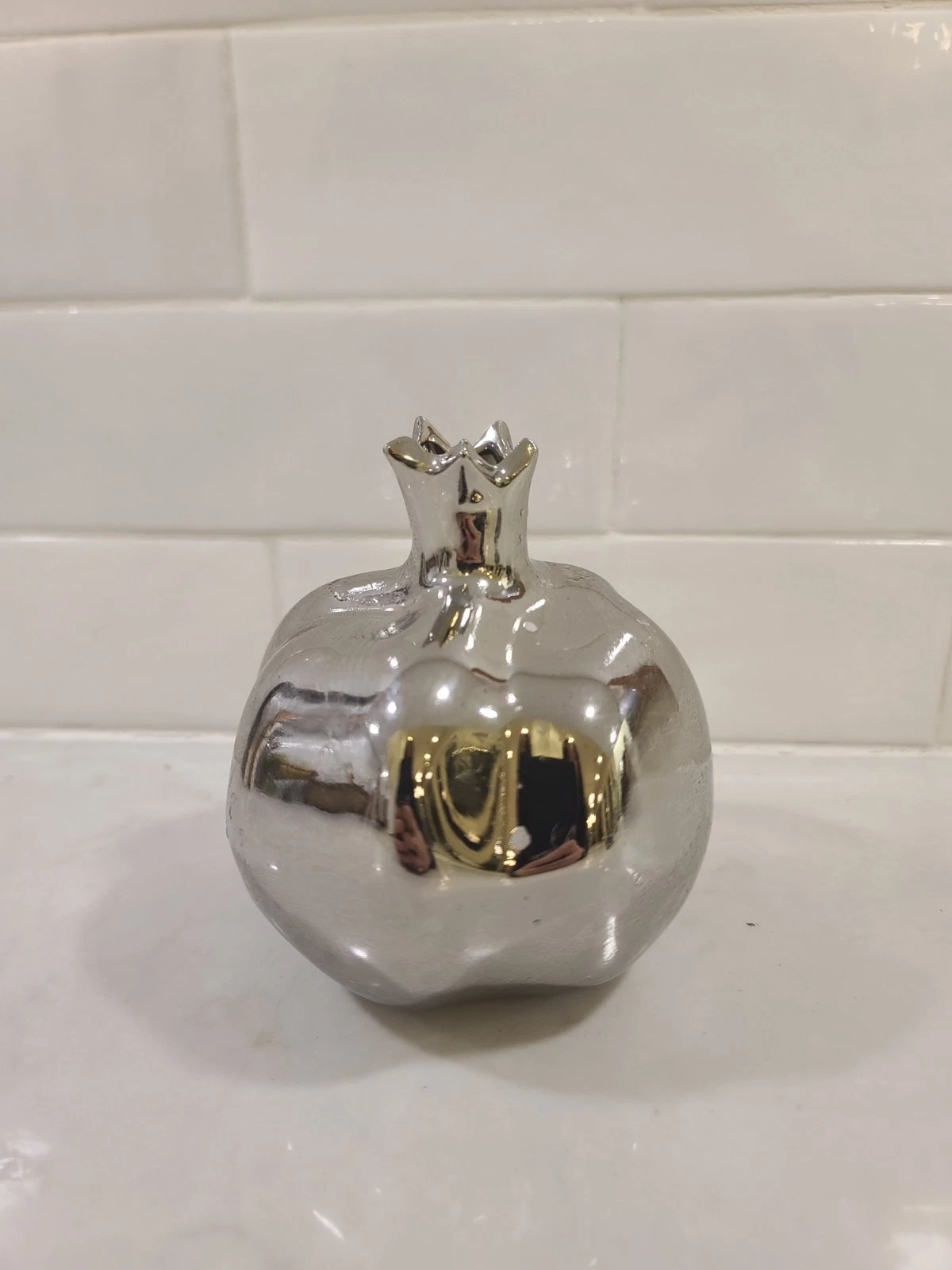 Pomegrante Vase - Three Hands Corp Metallic Silver Finish Ceramic Vase Decor