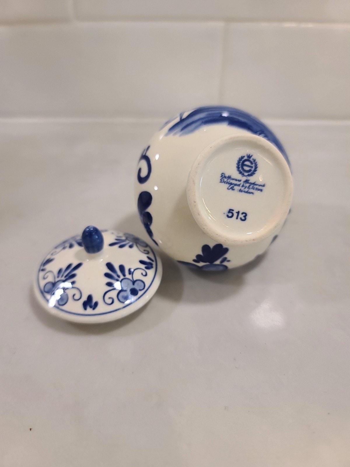auth vtg delft blue holland hand-painted sugar bowl trinket jar box urn 3.5” - Image 6
