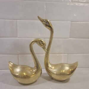 Vintage Solid Brass Swan Set 2 Figurine Statue Brass Swans Mid Century Mcm Birds