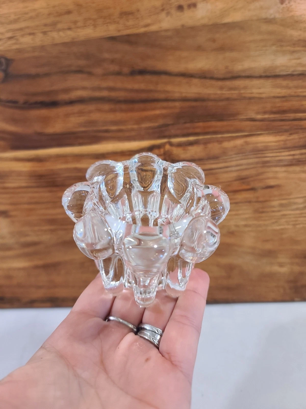 Vintage Reims France Clear Low Rise Glass Candle Holders Marked - Image 5