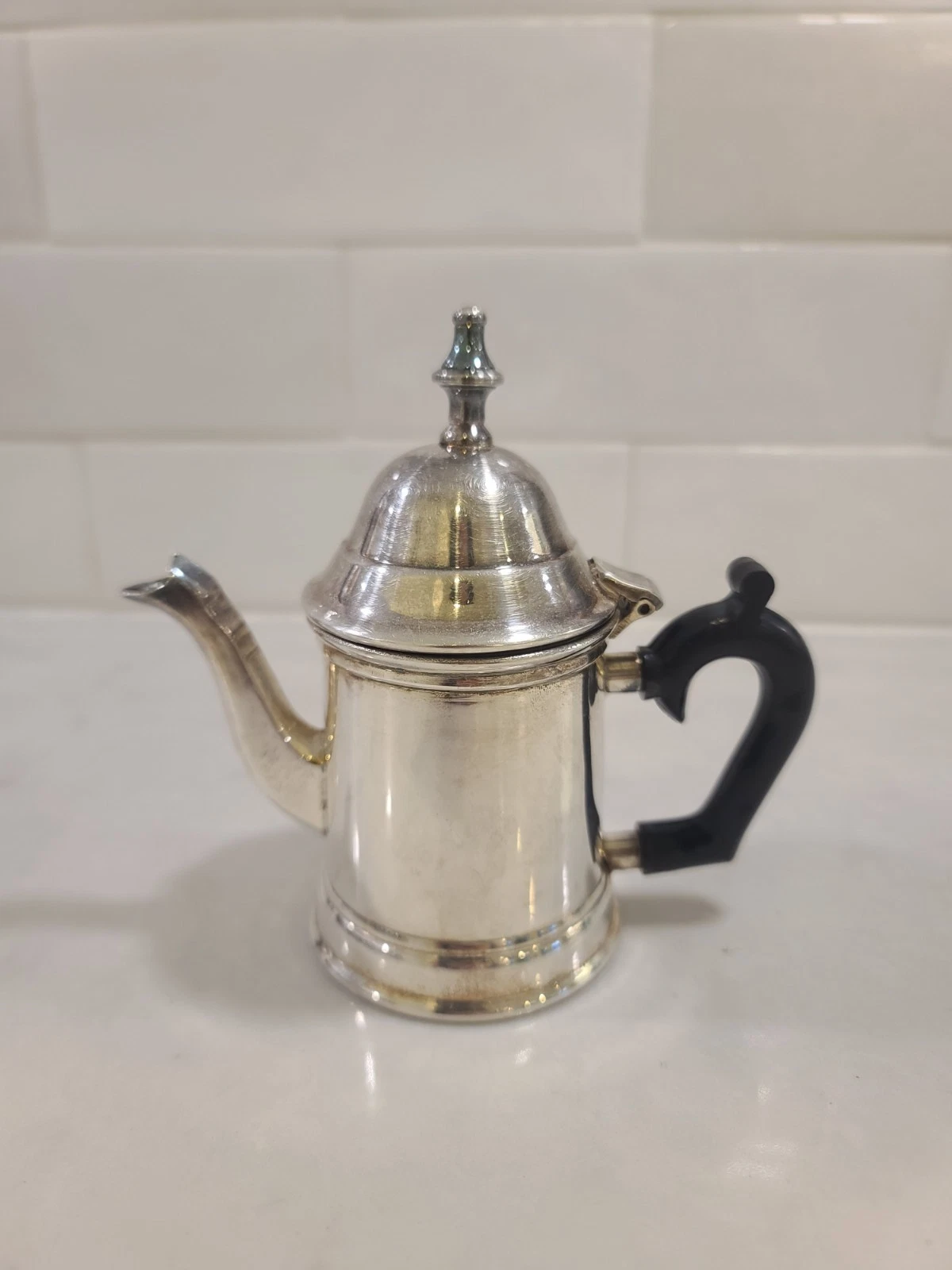 Silverplate Tiny Teapot Black Bakelite Handle Single Service Coffee Pot - Image 2