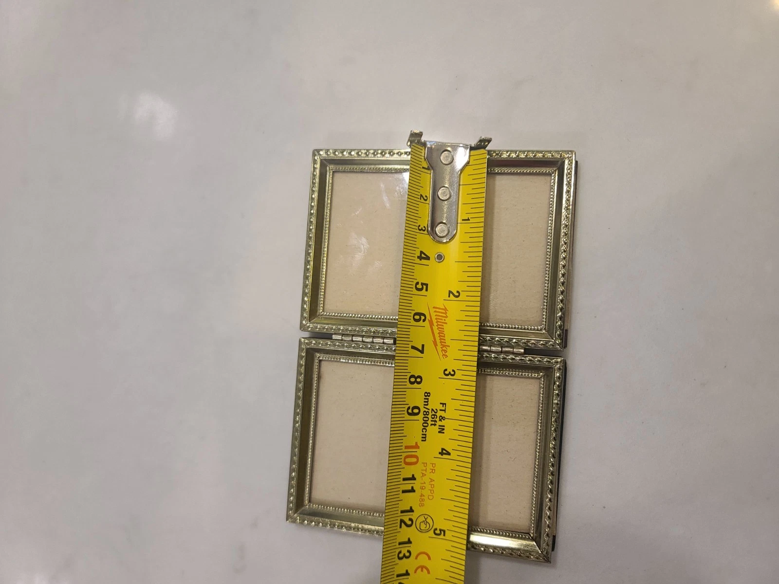 vintage gold tone metal 50s double free standing picture frame 3.5 X 2.5 - Image 11