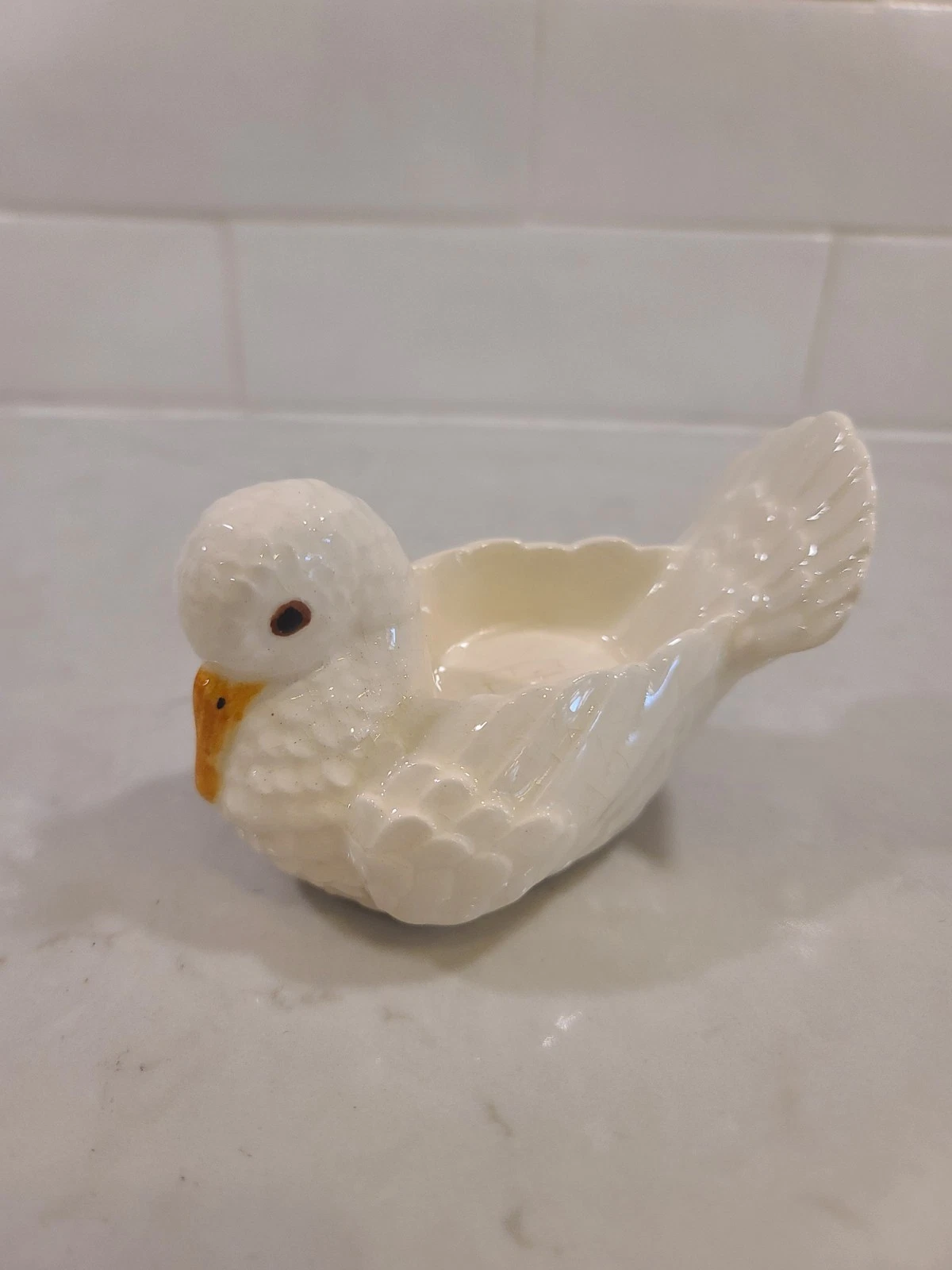Vintage 1960's Ceramic WHITE DOVE Votive CANDLE HOLDER Bird ^ - Image 2