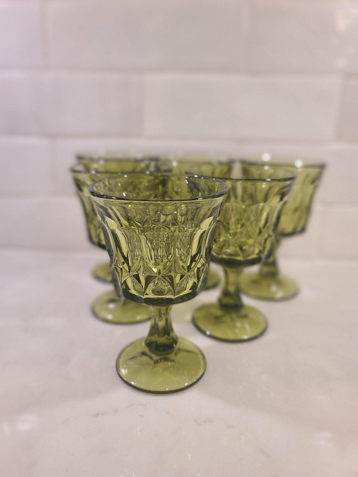 Vintage MCM Noritake Perspective Avocado Green Water/ Wine Goblets Set Of (6) - Image 3