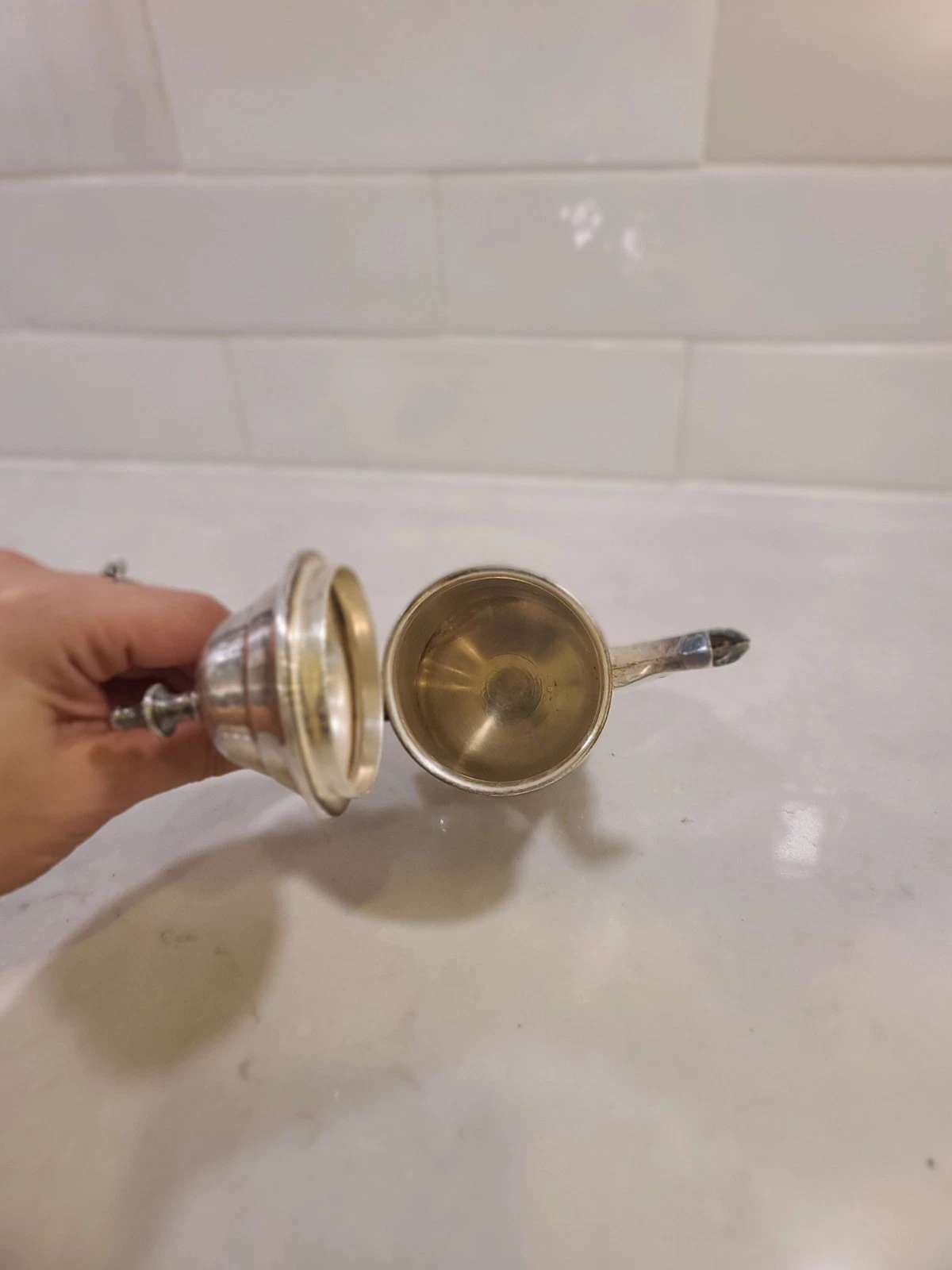 Silverplate Tiny Teapot Black Bakelite Handle Single Service Coffee Pot - Image 6