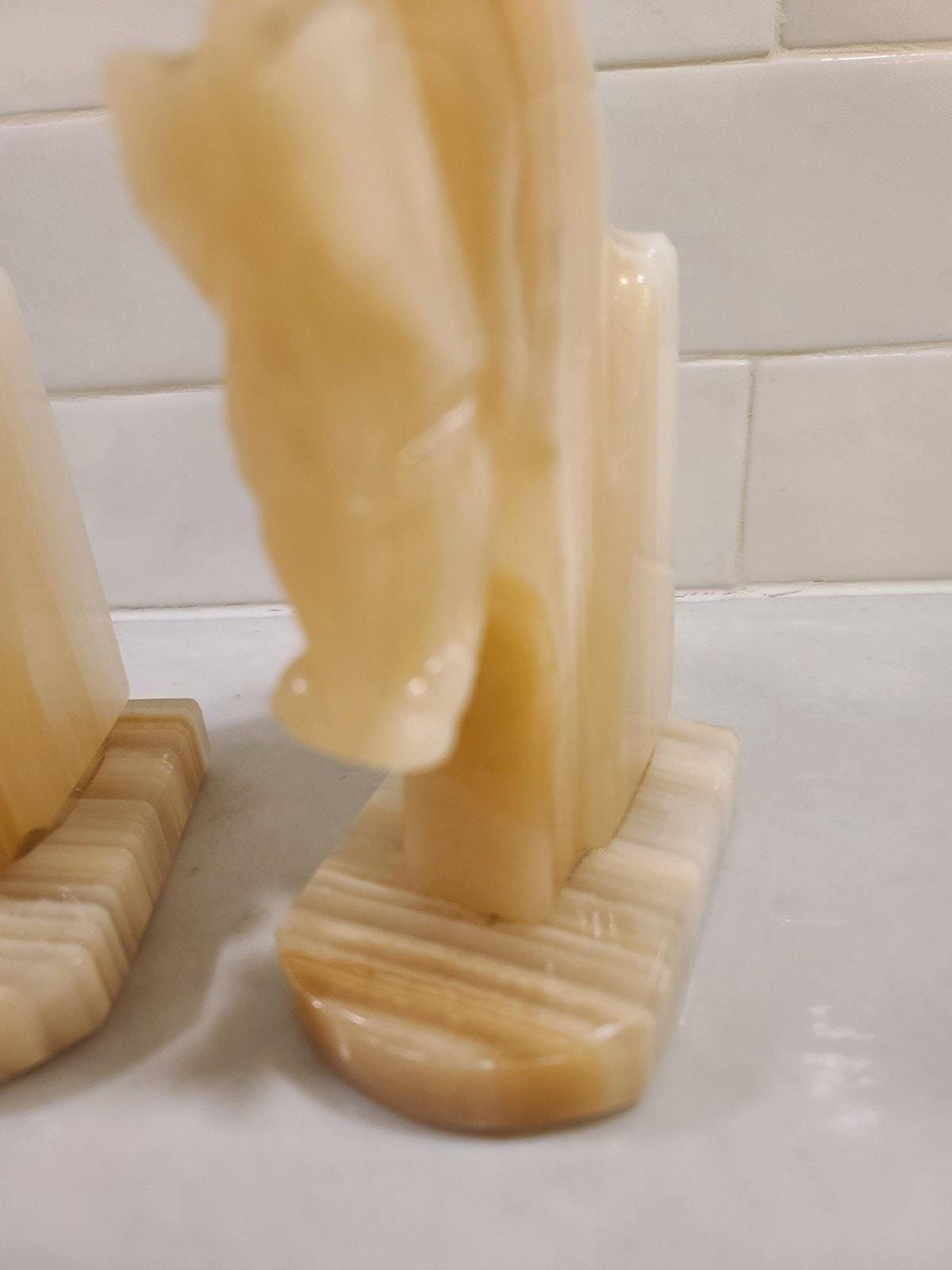 Vintage Onyx Horse Head Bookends - Hand Carved Mid Century Marble Stone Pair - Image 10