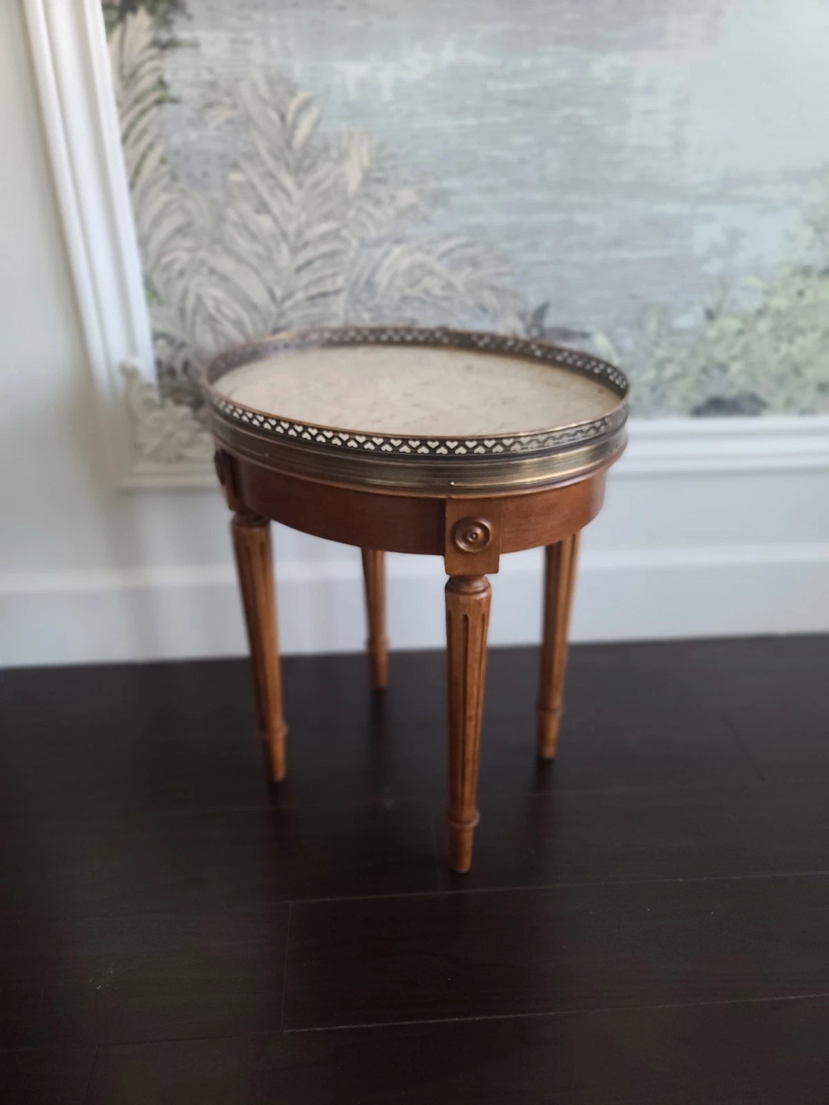 Vintage French Louis XVI Style Marble Top Side Tables Brass Gallery Hearts - Image 2