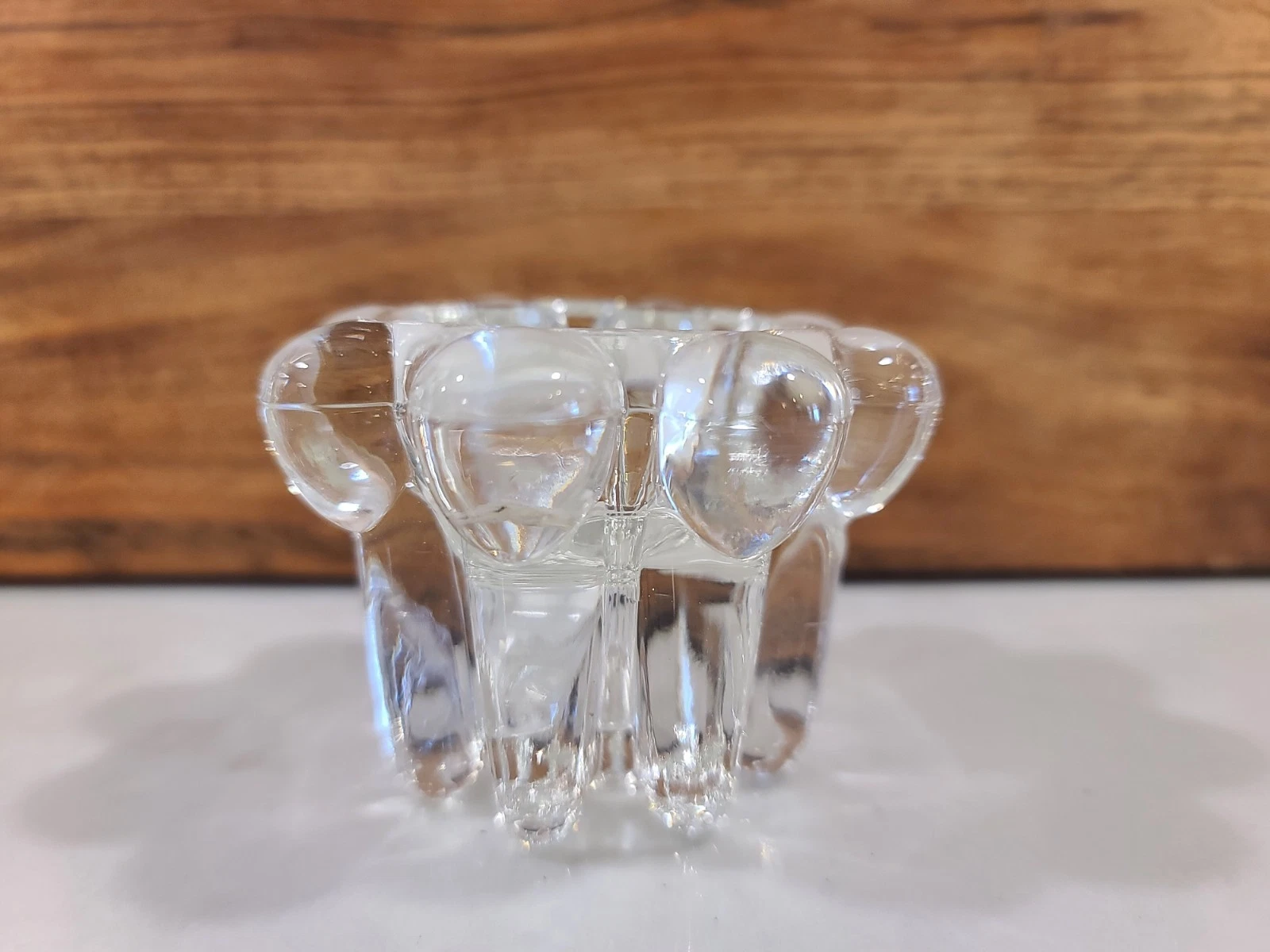 Vintage Reims France Clear Low Rise Glass Candle Holders Marked - Image 2