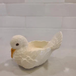 Vintage 1960's Ceramic WHITE DOVE Votive CANDLE HOLDER Bird ^