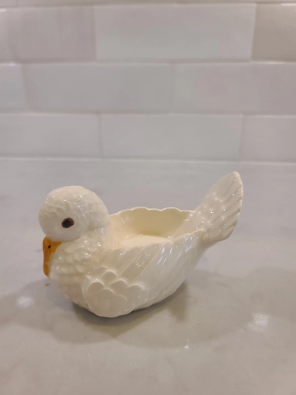 Vintage 1960's Ceramic WHITE DOVE Votive CANDLE HOLDER Bird ^
