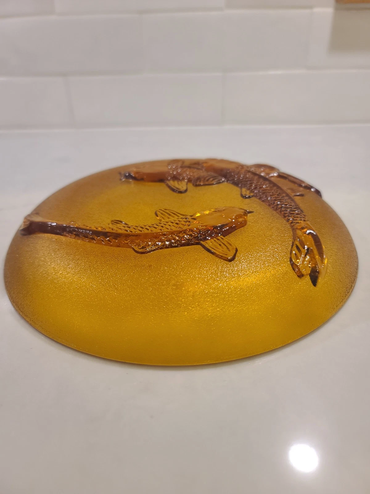 Vintage Amber Glass Koi Fish Dish / Plate – Pressed Glass, Made in Indonesia - Image 6