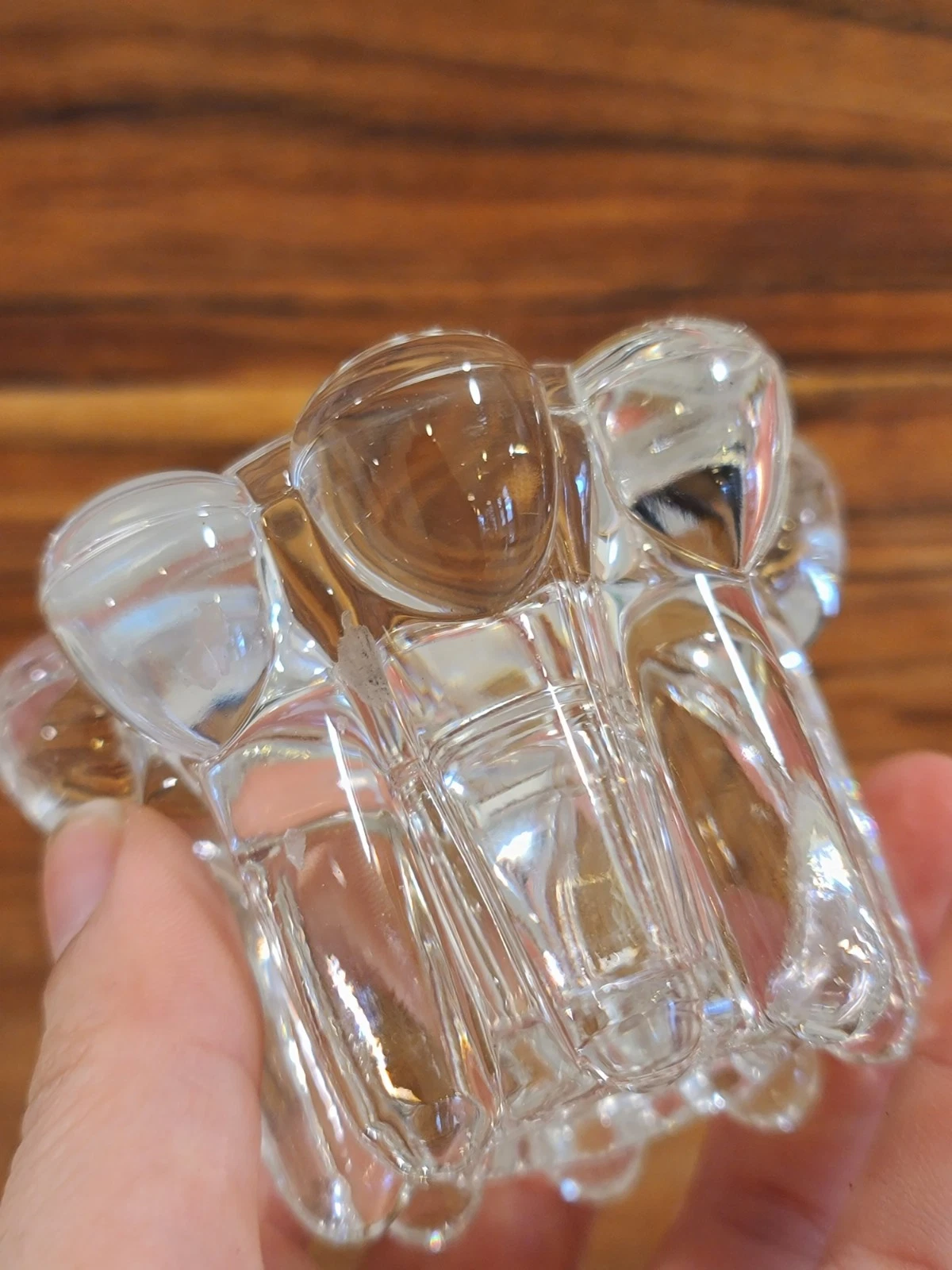 Vintage Reims France Clear Low Rise Glass Candle Holders Marked - Image 12