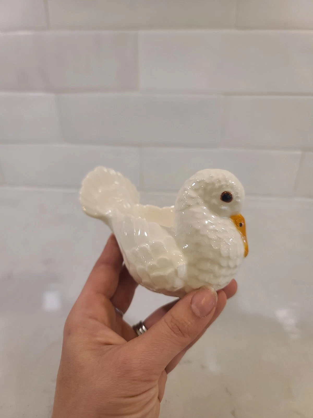 Vintage 1960's Ceramic WHITE DOVE Votive CANDLE HOLDER Bird ^ - Image 6