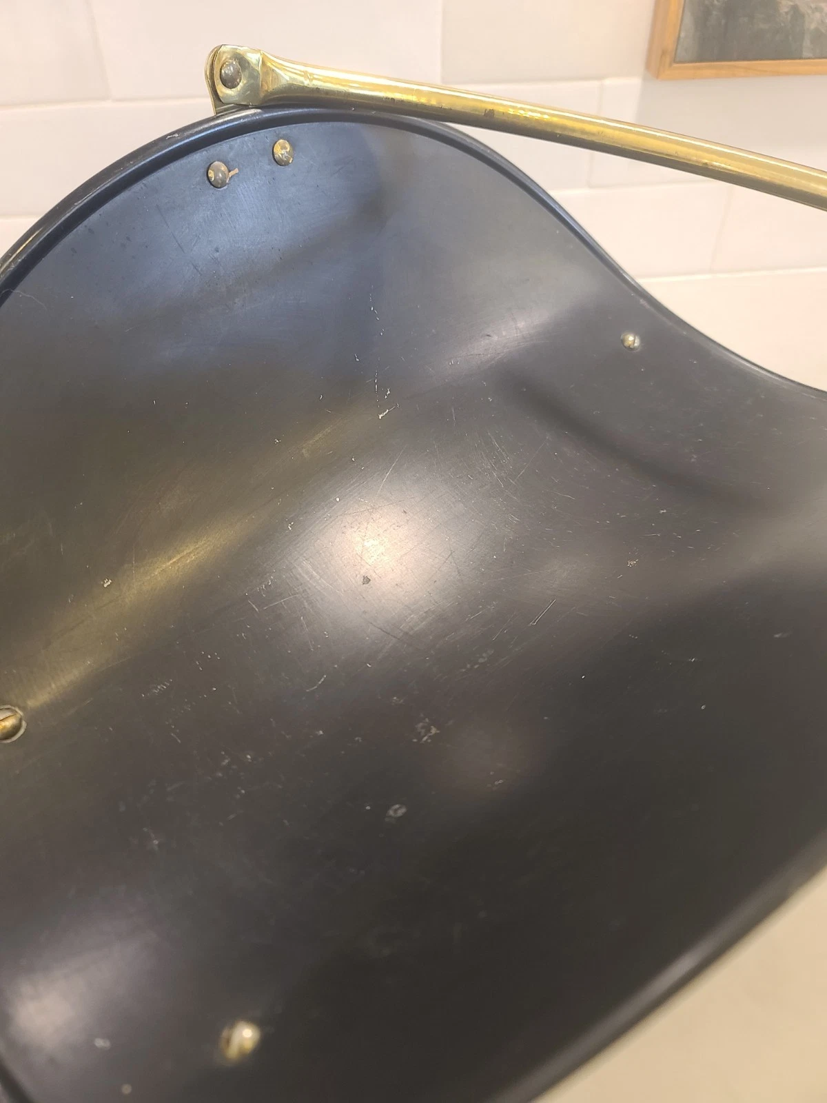 MCM Mid-Century Black and BRASS Log Firewood Holder Carrier Footed, 14” x 20” - Image 8