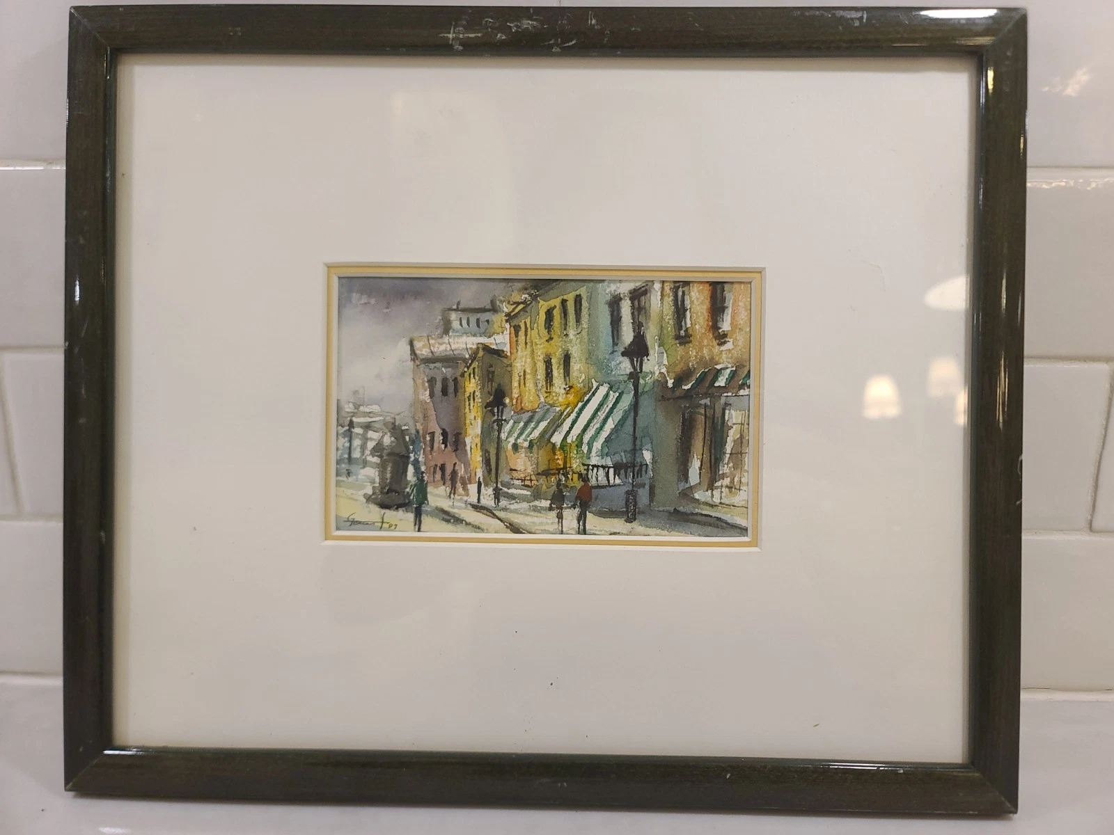 Yvan Genest Signed Watercolor Paris Street Scenes Pair Aquarelles Framed Gallery