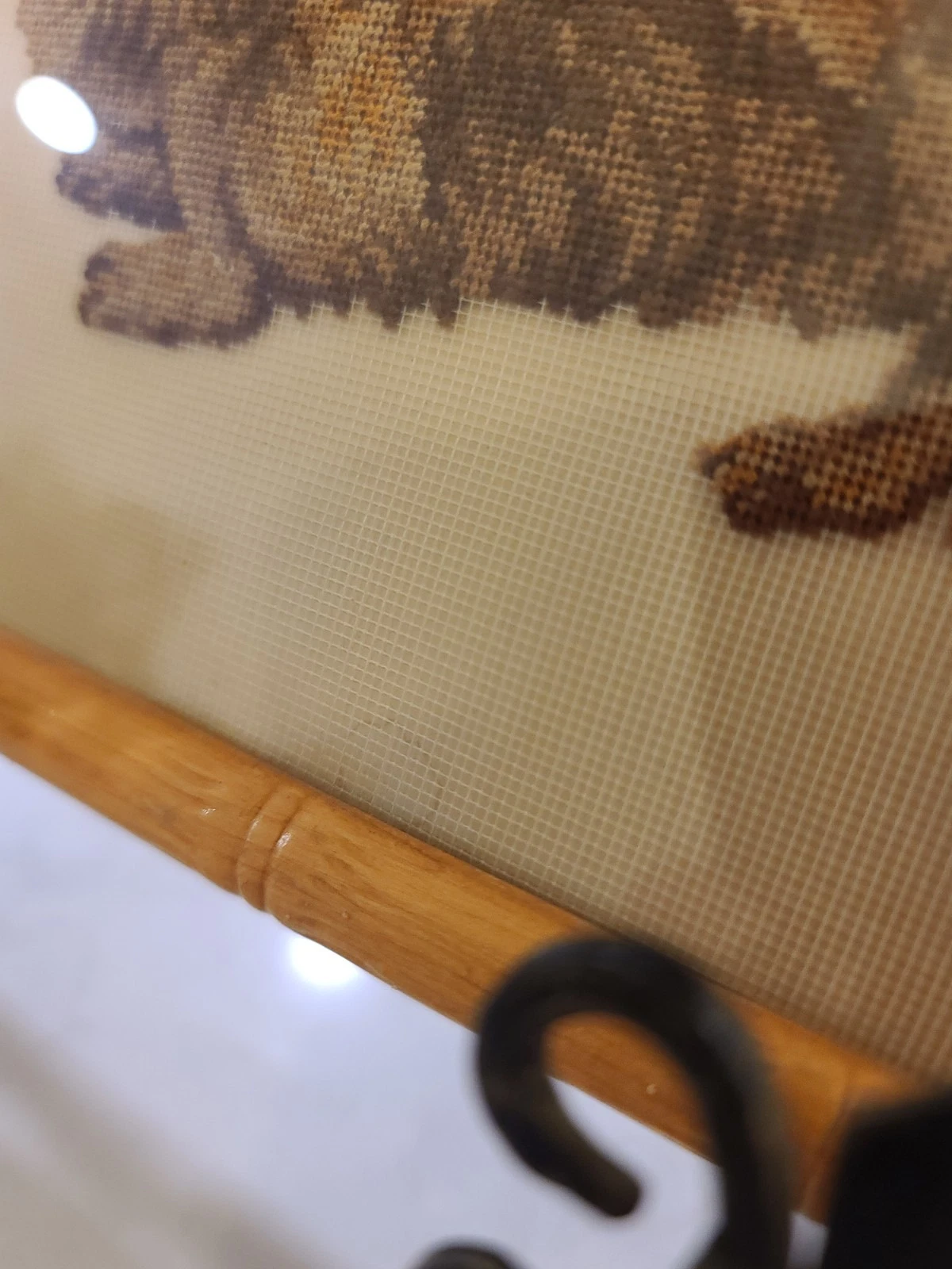 Vintage Pekingese Dog Needlepoint Framed in Bamboo Wood Embroidery Cross Stitch - Image 12